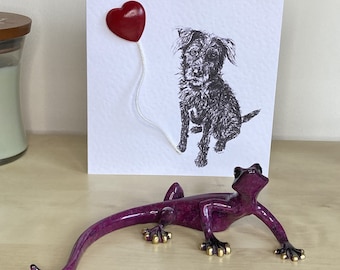 Patterdale Terrier Valentines Day / Love card 3D heart balloon