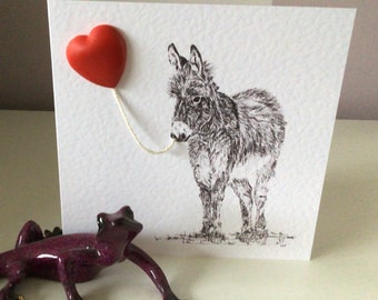 Donkey Valentines Day / Love card 3D heart balloon