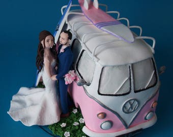 Personalised Wedding Cake Topper - Couple with Campervan