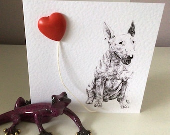English Bull Terrier Valentines Day / Love card 3D heart balloon