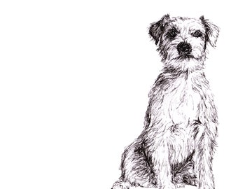 Parson Russell Terrier, black and white, pen and ink greeting cards
