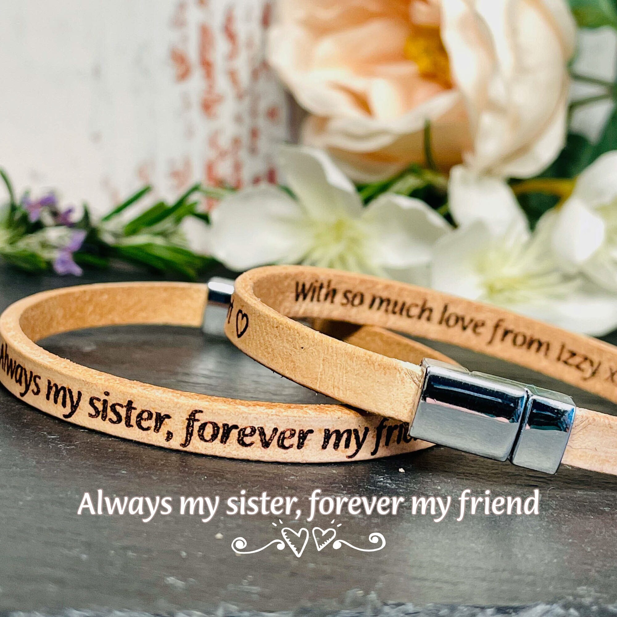 Leather sister bracelet deals