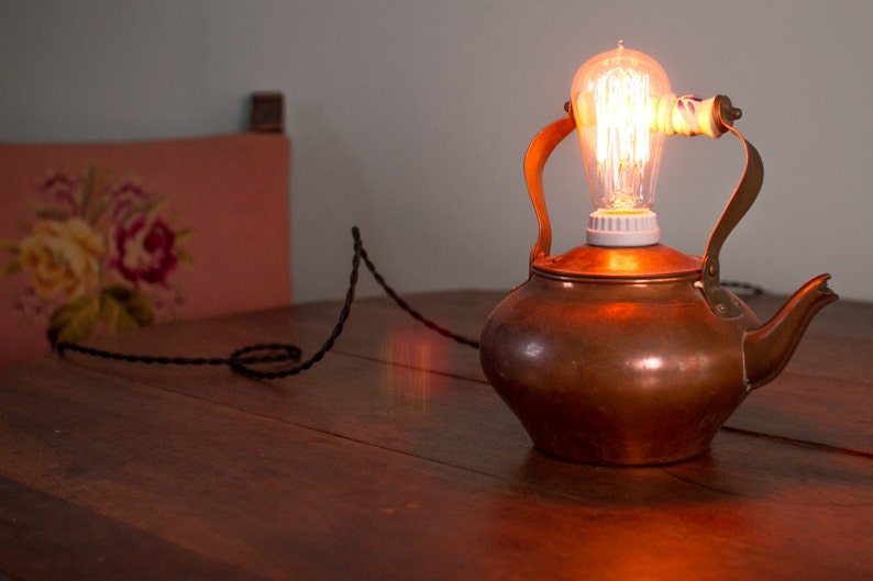 Copper Tea Kettle Lamp Etsy