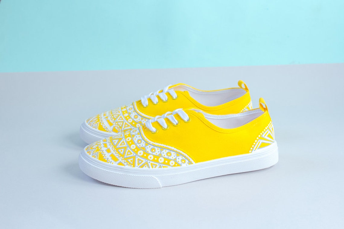 Hand painted yellow Canvas Shoes Custom Sneakers with white Etsy