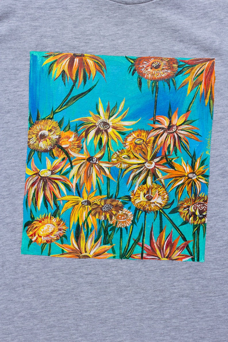 Hand painted Van Gogh's Sunflowers T-shirt Gray Women | Etsy
