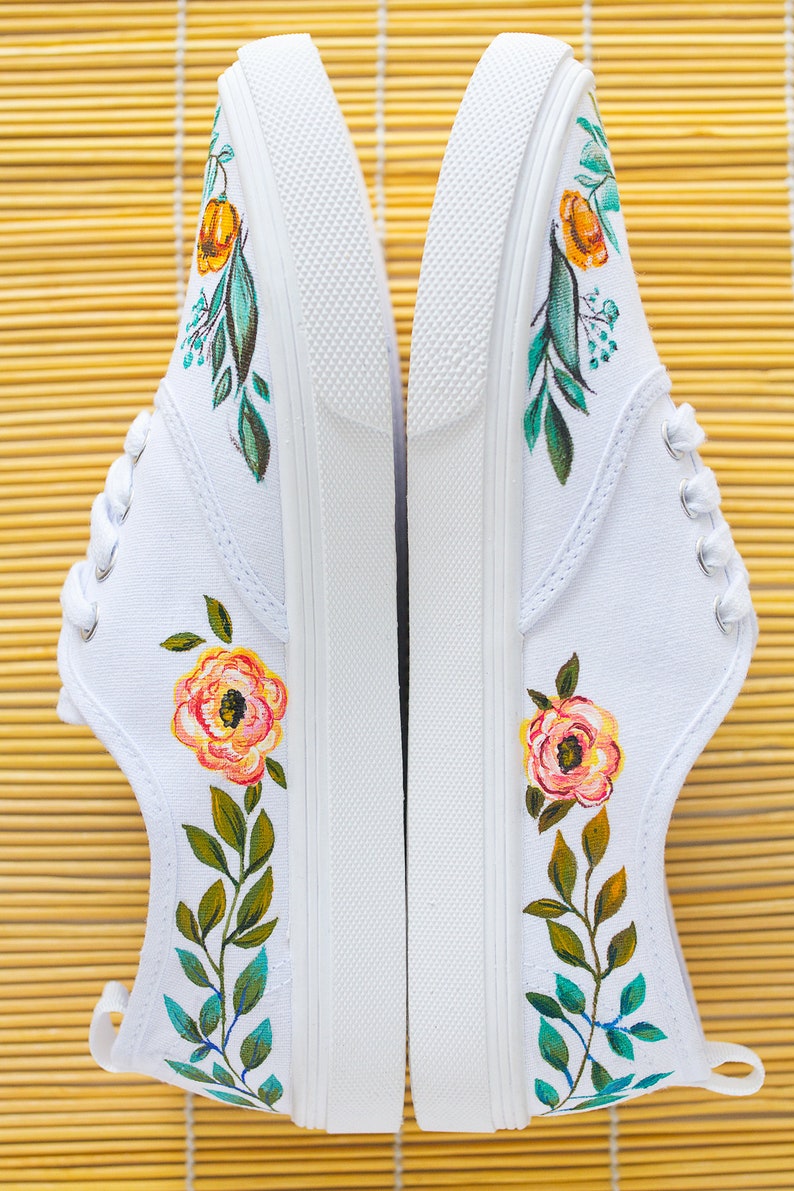 Hand painted Women Floral Canvas Shoes white sneakers with Etsy