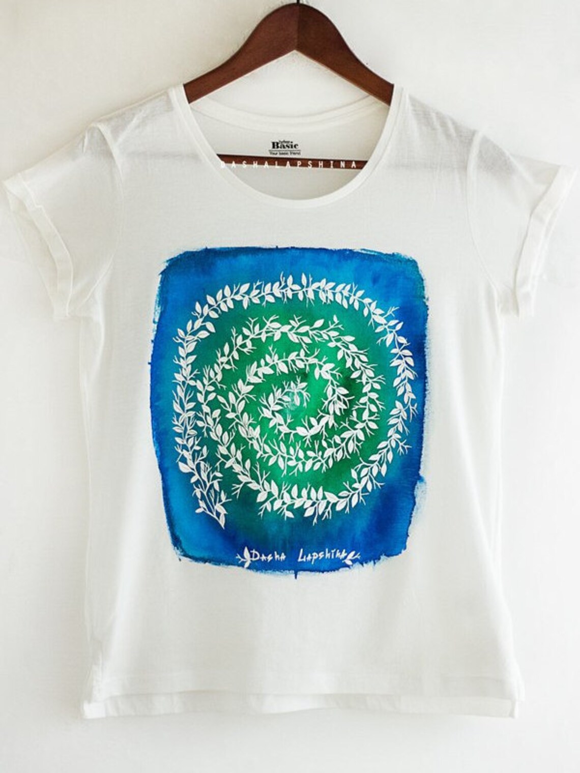 Hand painted Tshirt White blue and green Boho Bohemian Etsy