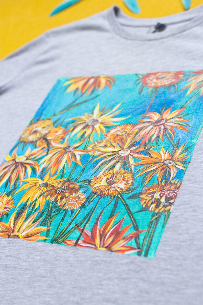 Hand painted Van Gogh's Sunflowers Tshirt Gray Women Etsy