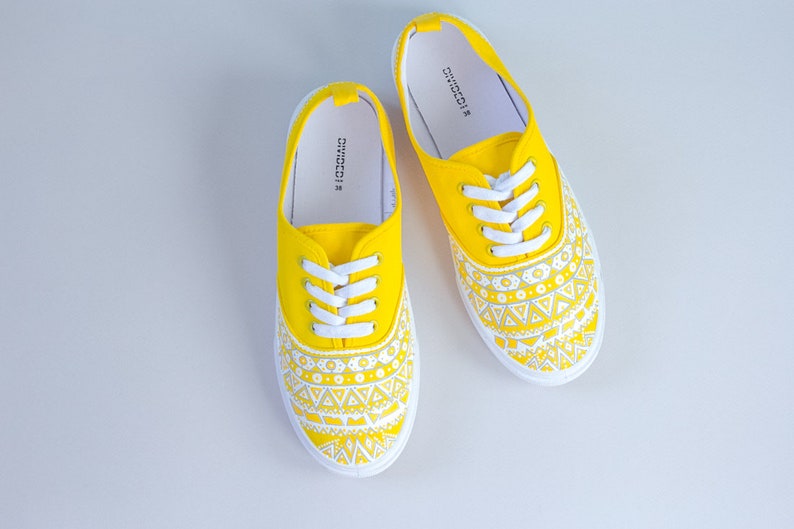 Hand painted yellow Canvas Shoes Custom Sneakers with white Etsy