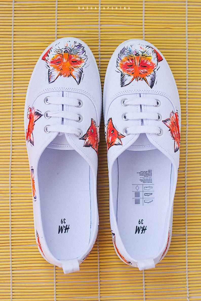 Hand painted Women Canvas Shoes white custom sneakers Red Etsy