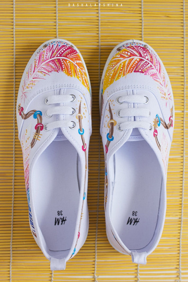 Hand painted Women Bohostyle Canvas Shoes White Sneakers Etsy