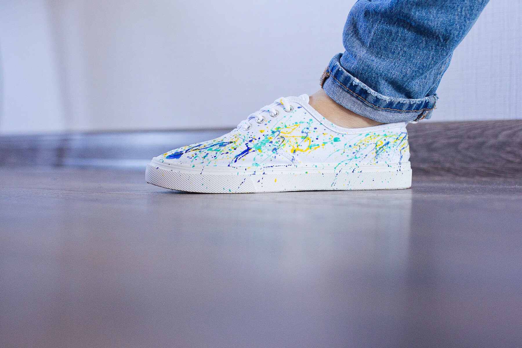 Hand painted white sneakers with splash of colors custom Etsy