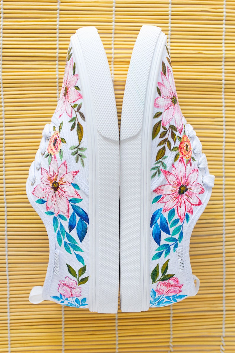 Hand painted Women Floral Canvas Shoes white sneakers with Etsy