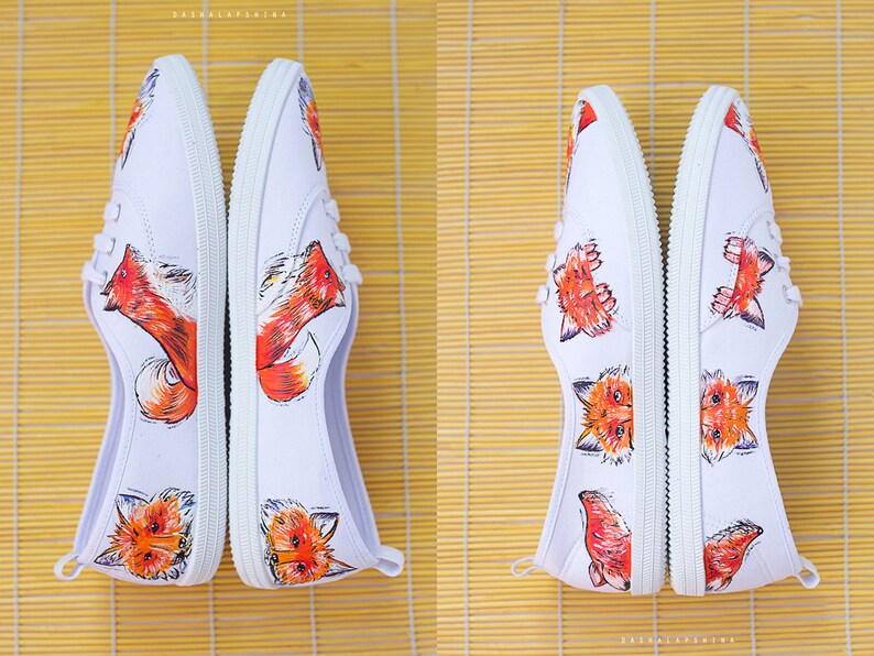 Hand painted Women Canvas Shoes white custom sneakers Red Etsy