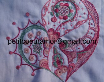 Tutorial of a big heart in Breton embroidery