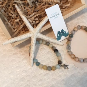 Armband-Geschenk-Box - Bambus Blatt Achat & Amazonit Perle Armband, Seestern, Affirmation Karte, Holz-Box