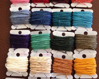 7 Ply Waxed Irish Linen Crawford Cord 5 yards of 20 Colors 100 yards SAMPLE LOT