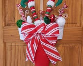 Christmas Holiday Upside Down Whimsical Elf Santa Hat Door Decor / Wreath / Handmade Bow / XMAS Decor / Christmas / Santa Hat