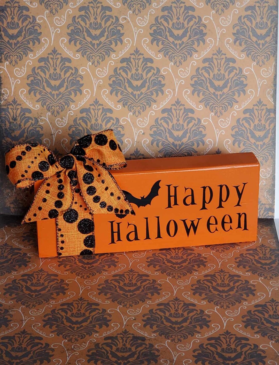 Whimsical Happy Halloween Shelf Decor / Repurposed Wood Block Etsy