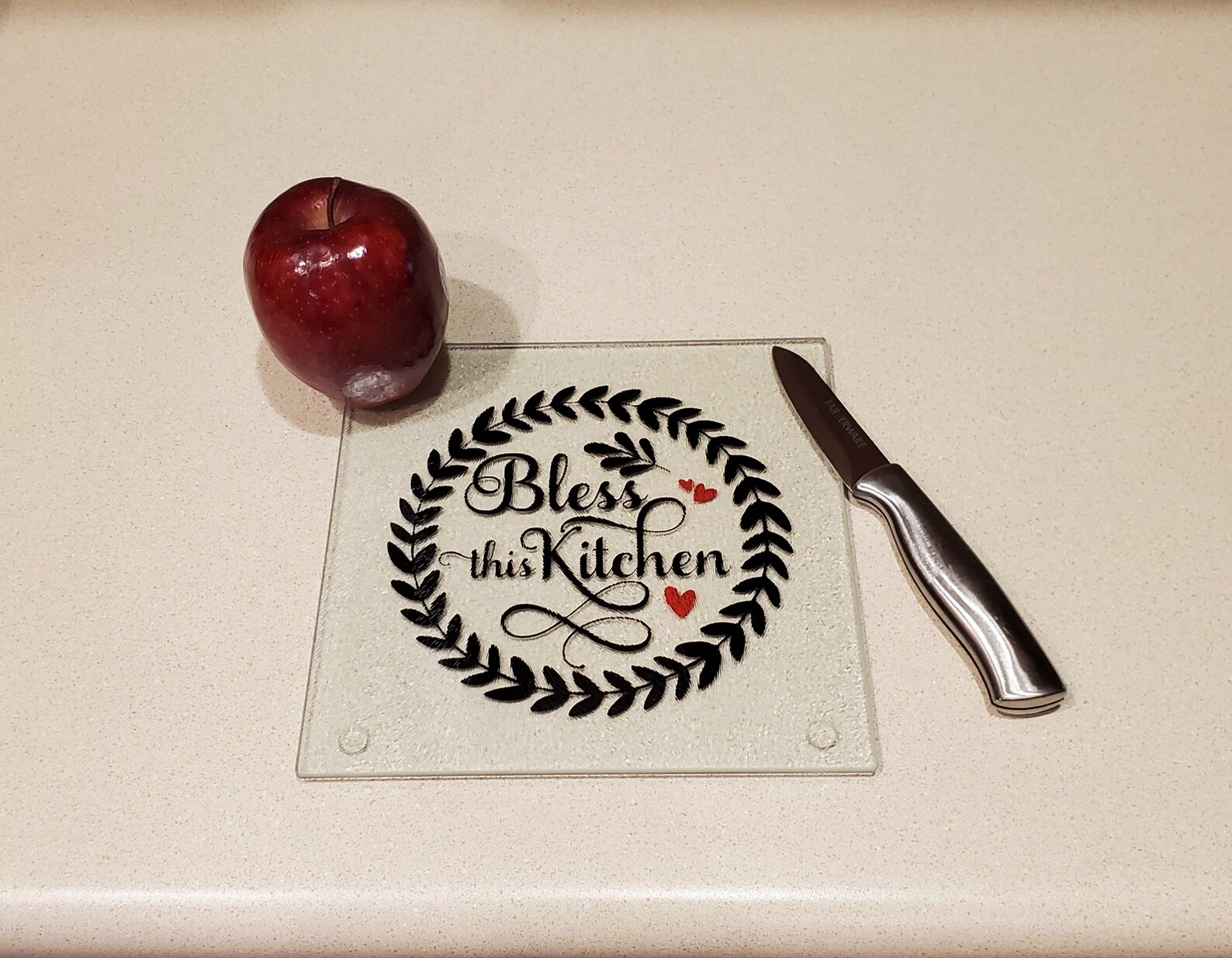 Bless This Kitchen Glass Cutting Board Square Cutting Board Etsy