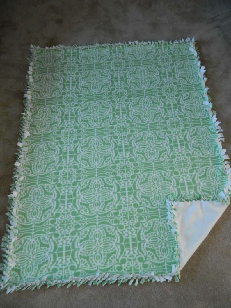 Sage Tiles on Ivory AntiPill Fleece Blanket No Sew Fleece Etsy