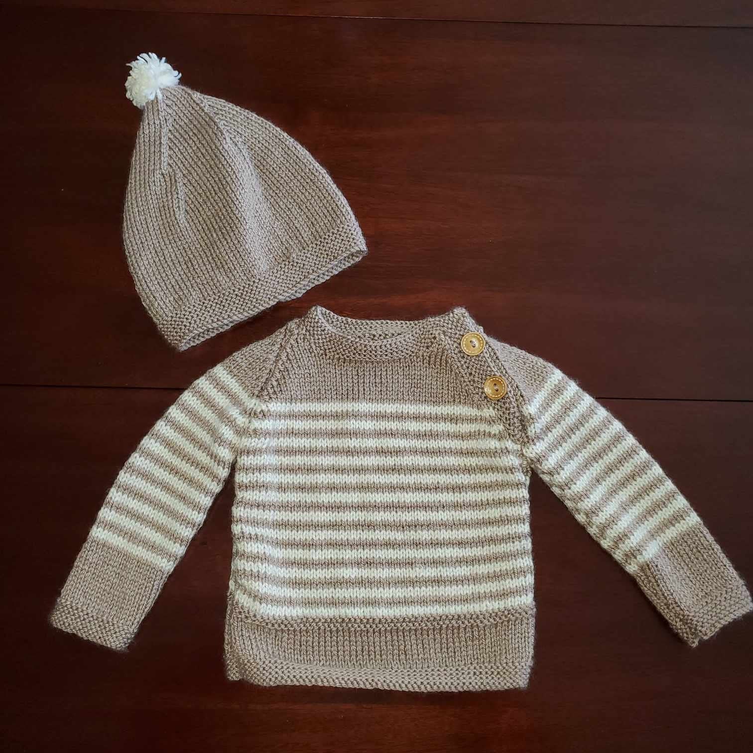 Baby Boy Crew Neck Sweater and Hat Set Hand Knit Sweater Hat Etsy