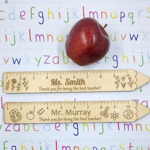 Personalized Teacher Ruler, Pencil Shape Ruler, Teacher Gift, Ruler, Teacher Name, Teacher Appreciation, Holiday Gift, Laser Engraved & Cut