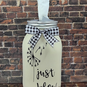 Just Blow Dandelion Mason Jar Tissue Dispenser / Holder / Home Decor / Bathroom Decor / Gift Giving / 32 oz / Glass Jar / Mason Jar / Tissue