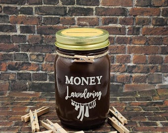 Money Laundering Mason Jar Coin Bank / Laundry / Home Decor / Gift Giving / Pint / Jar / Glass / Clothespin / Bank / Money