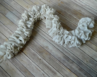 Ruffled Off-White Natural Burlap Garland / Home Decor / Mantle / Fireplace / Wedding Decor / Seasonal 4' in Length