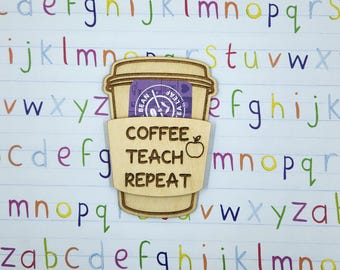 Coffee Teach Repeat / Porta tarjetas de regalo de café / Agradecimiento al maestro / Regalo para el maestro / Porta tarjetas de regalo / Agradecimiento al maestro