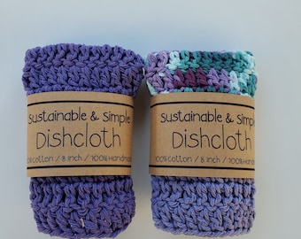 100% Cotton Dishcloth / Washcloth / Dish Rag / 8" x 8" / Handmade / Cotton / Hand Crochet / Kitchen Cloths / Soft / Sustainable & Simple