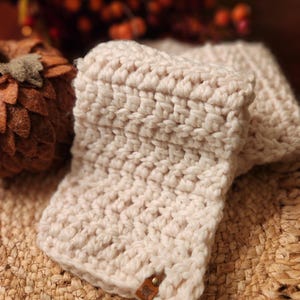 Hand Crochet Winter Scarf / 6" x 52" / Lion Brand Yarn / Wool Ease Yarn / Thick n Quick Yarn / Ivory Fisherman / Crochet / Handmade