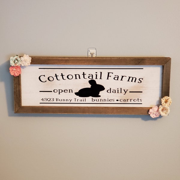 Cottontail Farms Framed Home Decor / Solid Wood Frame / Farmhouse / Country / Easter / Bunny / Wall Art / Vinyl & Wood