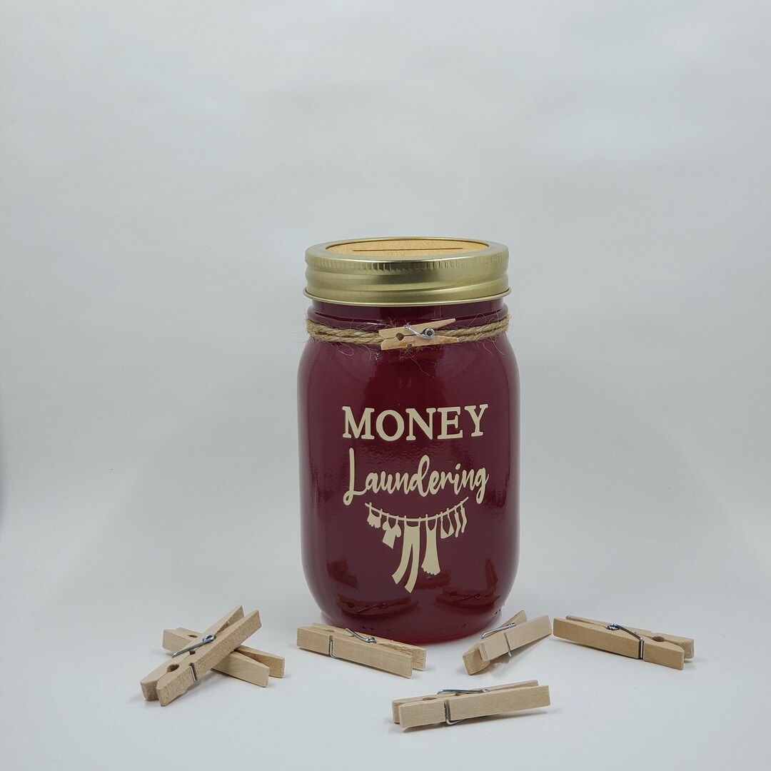 Money Laundering Mason Jar Coin Bank / Laundry / Home Decor / Gift