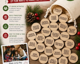 Fichas de madera para la cuenta atrás navideña / Monedas navideñas / Fichas de Adviento / Actividades familiares / Temporada navideña / Regalos / Corte láser