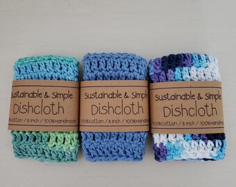 100% Cotton Dishcloth / Washcloth / Dish Rag / 8" x 8" / Handmade / Cotton / Hand Crochet / Kitchen Cloths / Soft / Sustainable & Simple