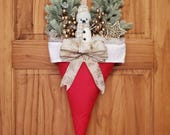Christmas Holiday Upside Down Country Snowman Santa Hat Door Decor / Wreath / Handmade Bow / XMAS Decor