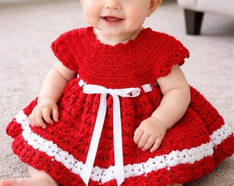 Hand Crochet Baby Girl Dress / Hand Crochet / Crochet / Red / White / 9-12 M / Dress / Handmade / Baby Shower / Gift / Sprinkle