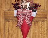 Christmas Holiday Upside Down Rustic Reindeer Santa Hat Door Decor / Wreath / Handmade Bow / XMAS Decor / Reindeer