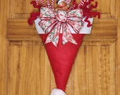 Christmas Holiday Upside Down Gingerbread Man Santa Hat Door Decor / Wreath / Handmade Bow / XMAS Decor / Gingerbread Man