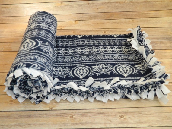 Blue Bandana Anti pill No sew Fleece Blanket Large 53 X 67 Dorm