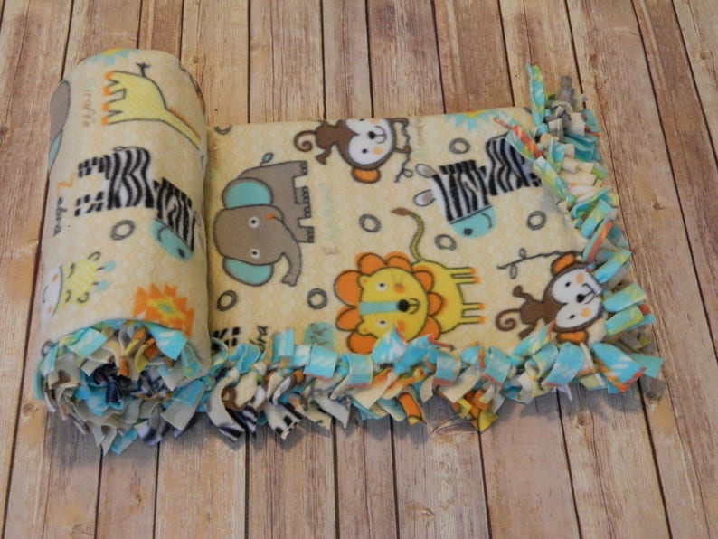 Muttnick Neal Calypso Baby Safari Animals Pattern No-Sew Anti-Pill Fleece Blanket 44 x 55 Daycare Preschool Nap Blanket