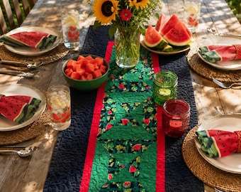 Summer Watermelon Quilted Table Runner / 17" x 32" / Reversible / Fabric / Handmade / Reversible / Table Top Decor / Summer Table Top Decor
