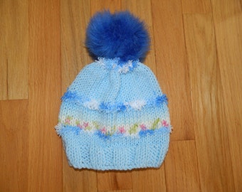 Hand Knit Winter Hat / Winter Hat / Toddler Hat / Boy Hat / Girl Hat / Unisex Hat / Handmade / Hand Knit / Pom Pom / Snow Hat