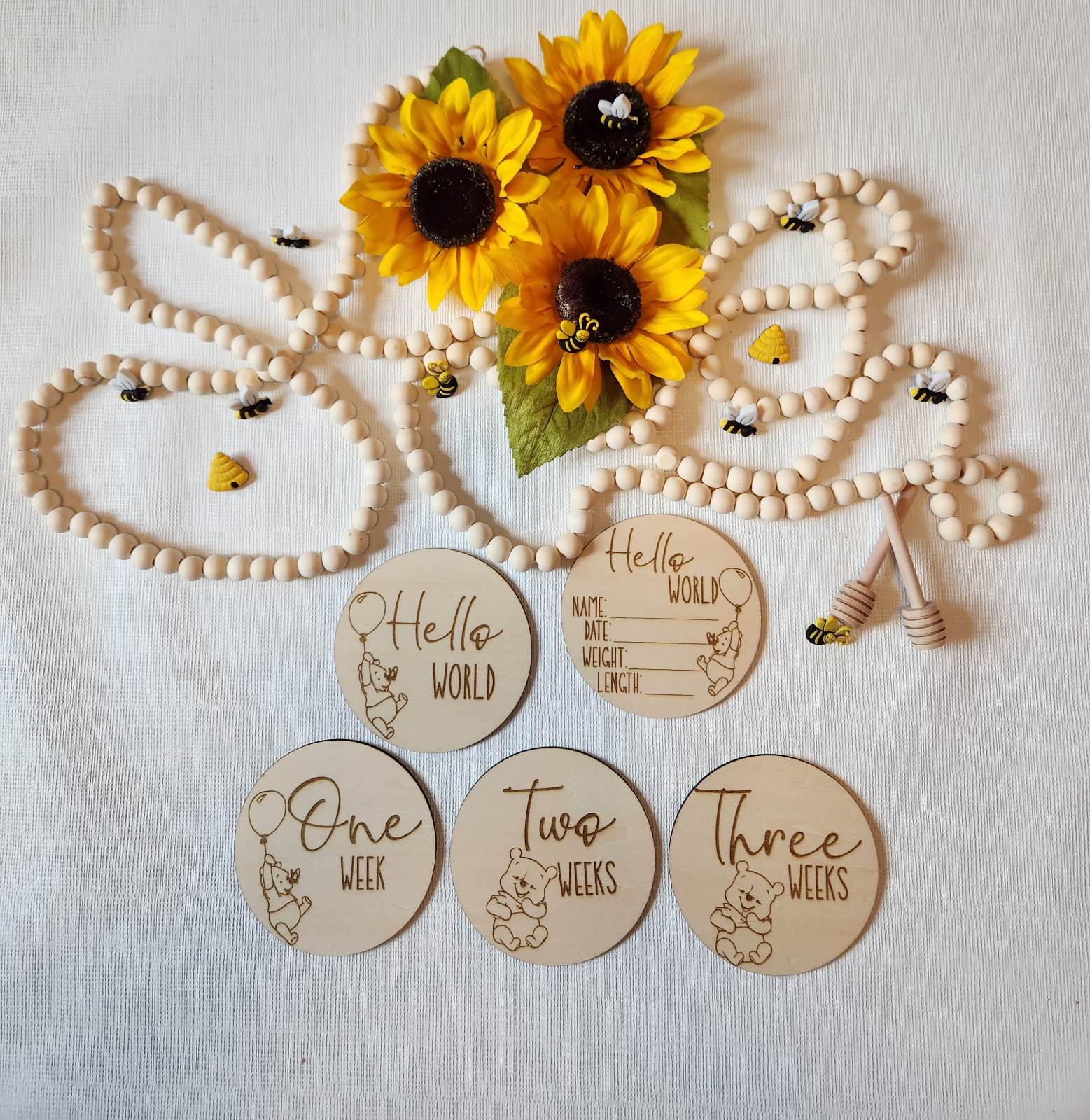 Winnie the Pooh Baby Milestone Markers, Wooden Rounds, Discs, Baby Boy ...