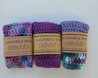 100% Cotton Dishcloth / Washcloth / Dish Rag / 8" x 8" / Handmade / Cotton / Hand Crochet / Kitchen Cloths / Soft / Sustainable & Simple
