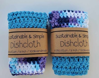 100% Cotton Dishcloth / Washcloth / Dish Rag / 8" x 8" / Handmade / Cotton / Hand Crochet / Kitchen Cloths / Soft / Sustainable & Simple