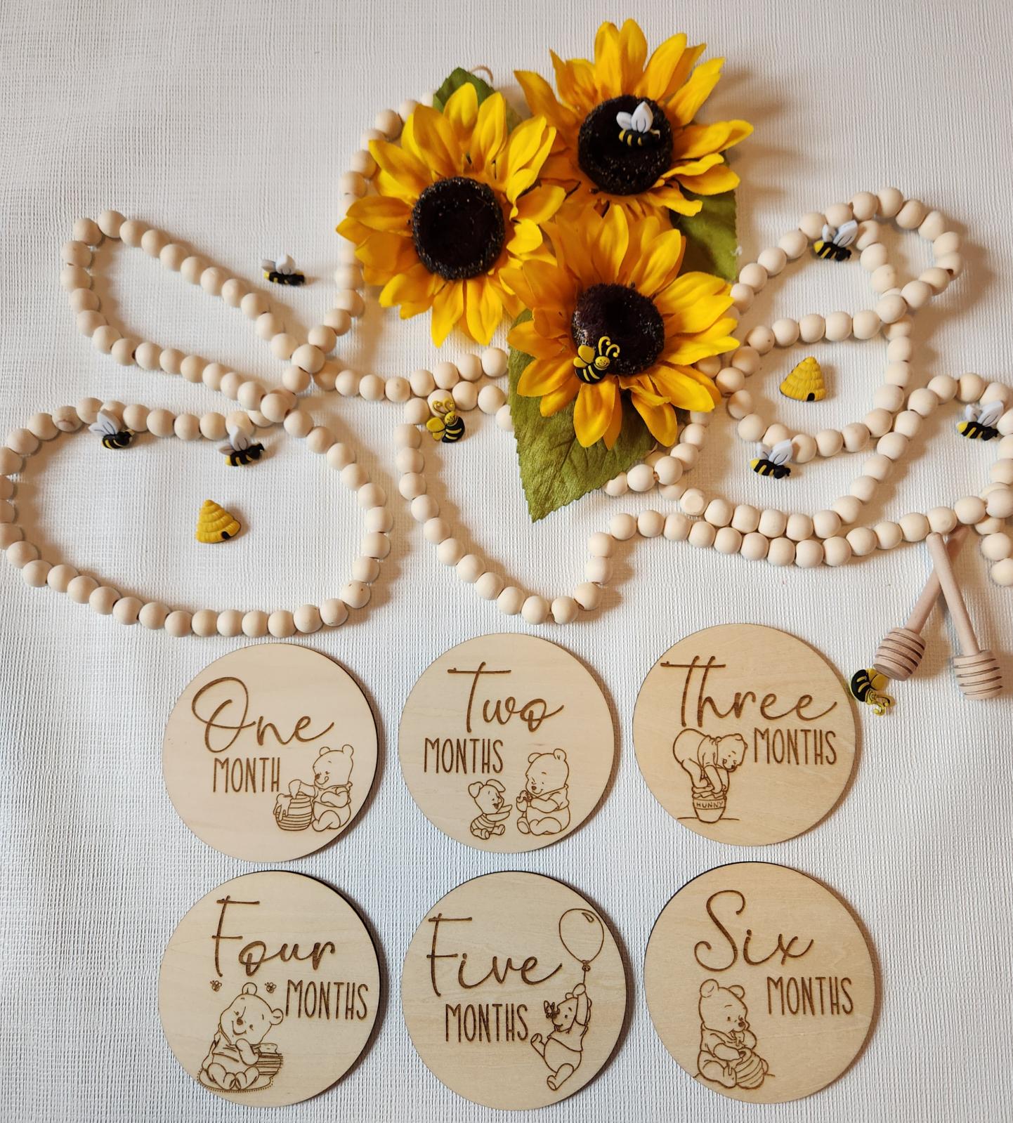 Winnie the Pooh Baby Milestone Markers, Wooden Rounds, Discs, Baby Boy ...