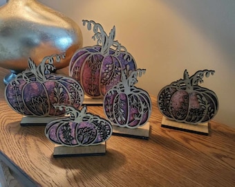 Floral Fall Pumpkins Set of 5 / Wood / Laser Cut / Stained / Fall Colors / Pumpkin / Farm House / Country / Fall / Rustic / Fall Decor